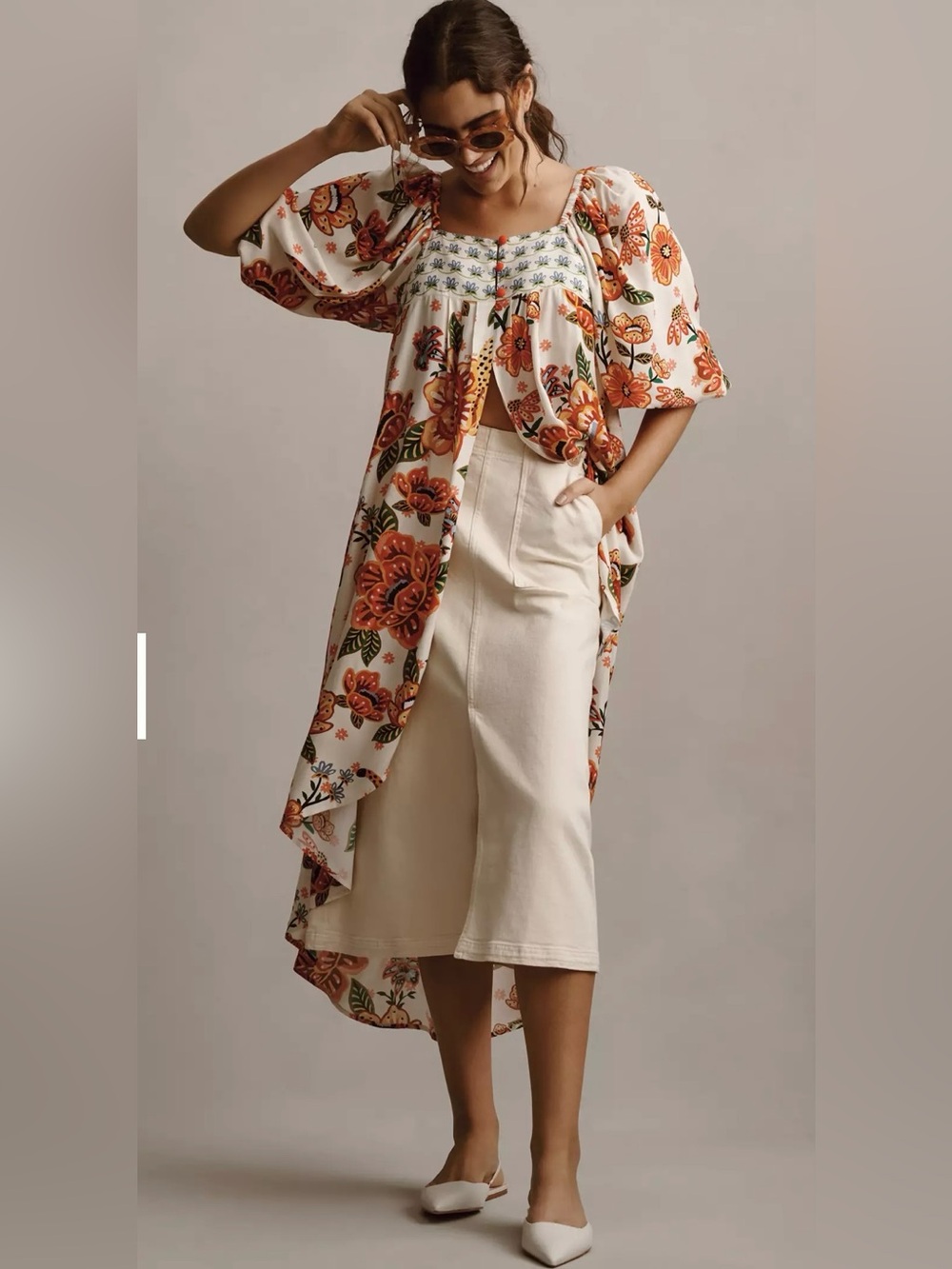 Pilcro Anthropologie Cream A-Line Midi Skirt with Front Patch Pockets. Size 2P